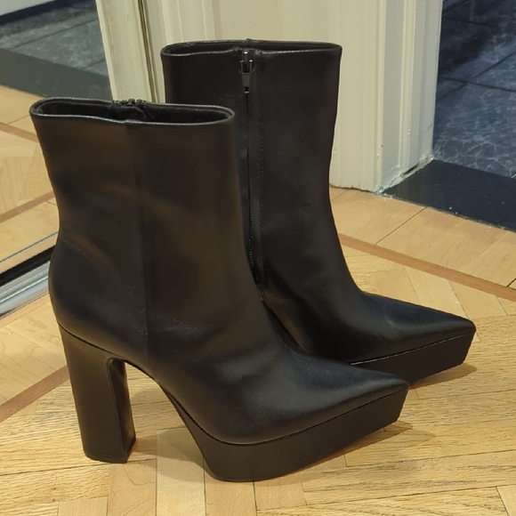 Black Platform Ankle Boots Leather